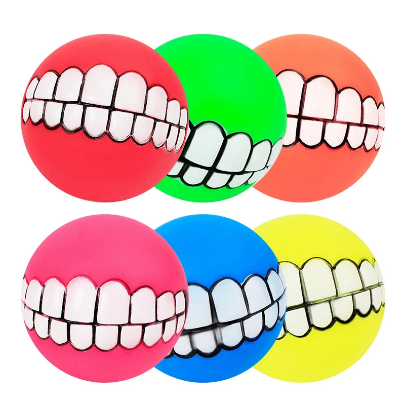 Pet Dog Ball Smile Teeth Funny Trick Interactive Toy Silicone