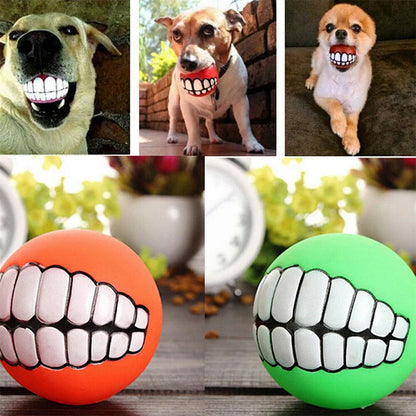 Pet Dog Ball Smile Teeth Funny Trick Interactive Toy Silicone