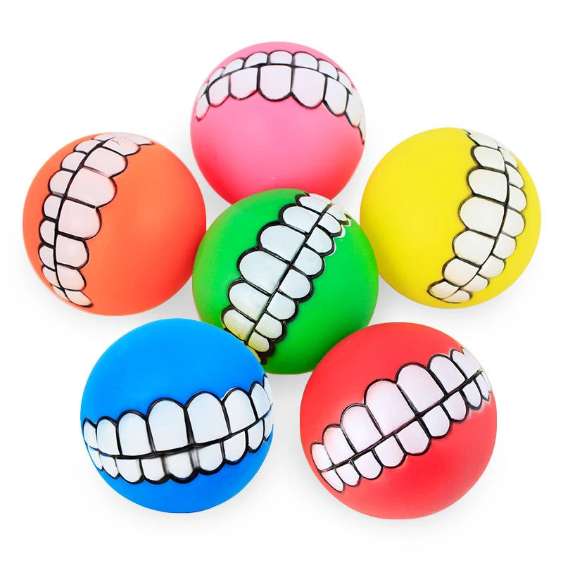 Pet Dog Ball Smile Teeth Funny Trick Interactive Toy Silicone