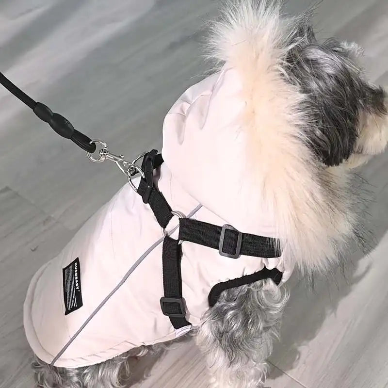 Pet Dog Winter Warm Hooded Jacket With Harness for Small Medium Dogs