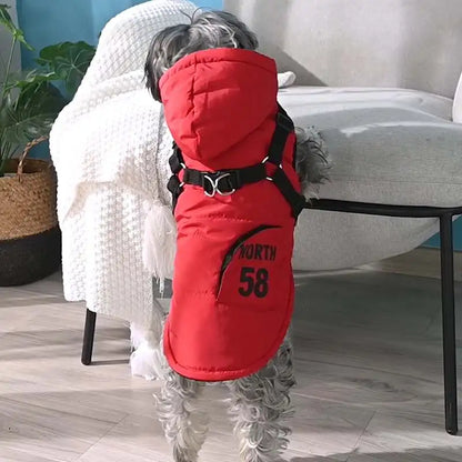 Pet Dog Winter Warm Hooded Jacket With Harness for Small Medium Dogs