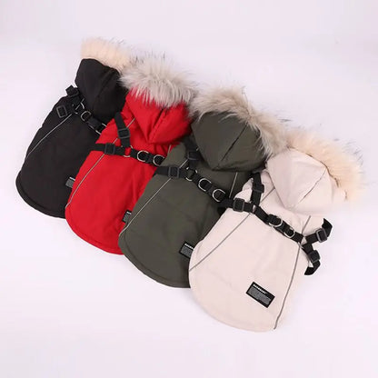 Pet Dog Winter Warm Hooded Jacket With Harness for Small Medium Dogs