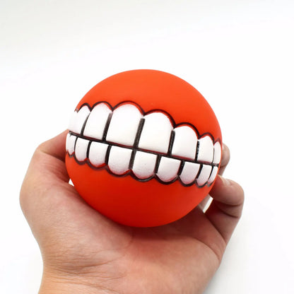 Pet Dog Ball Smile Teeth Funny Trick Interactive Toy Silicone