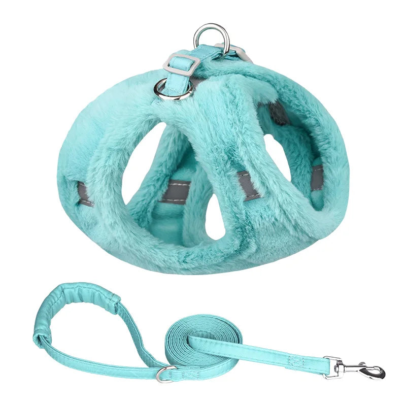 Thicken Fur Puppy Dog Harness and Leash Set