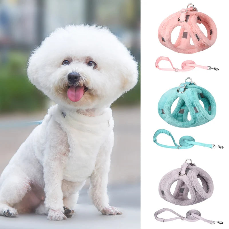 Thicken Fur Puppy Dog Harness and Leash Set