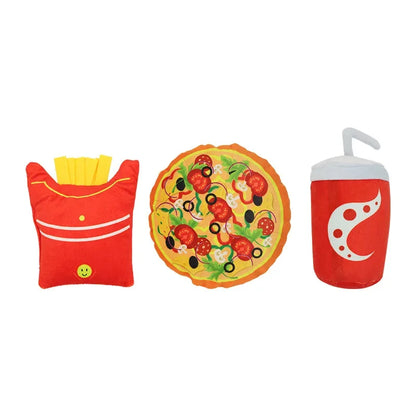 Fast Food Dog Toys Collection. Pizza, French Fries, Coke.