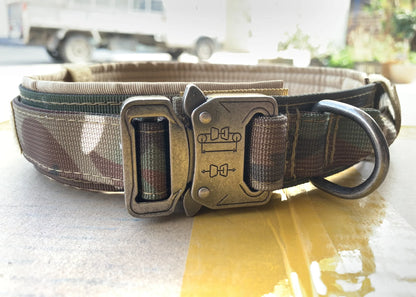 Dog Collar Adjustable for Training Military Print with Heavy Metal Buckle for Medium and Large Dogs