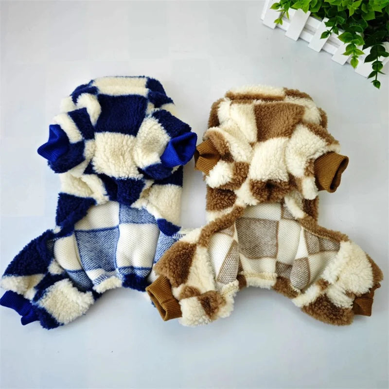 Fashion Plaid Puppy Cat Dog Jumpsuit Pajamas Winter for Small Dogs