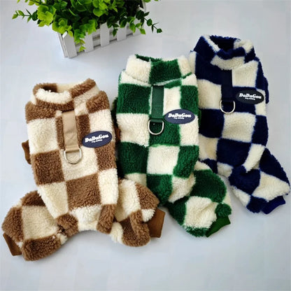 Fashion Plaid Puppy Cat Dog Jumpsuit Pajamas Winter for Small Dogs