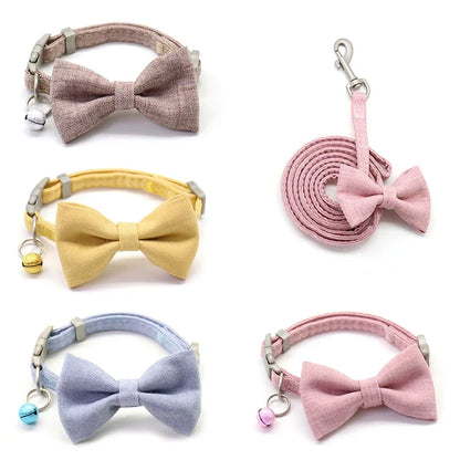 Cute Bow Dog Cat Collar and Leash Set for Small Dogs