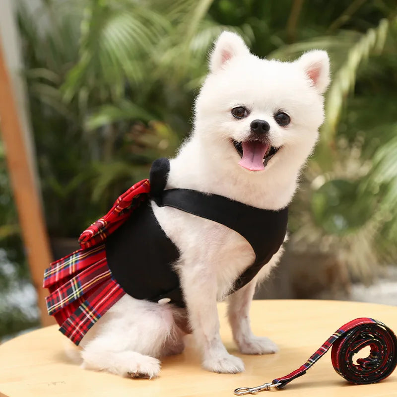 Dog Summer Dress Harness Leash Set